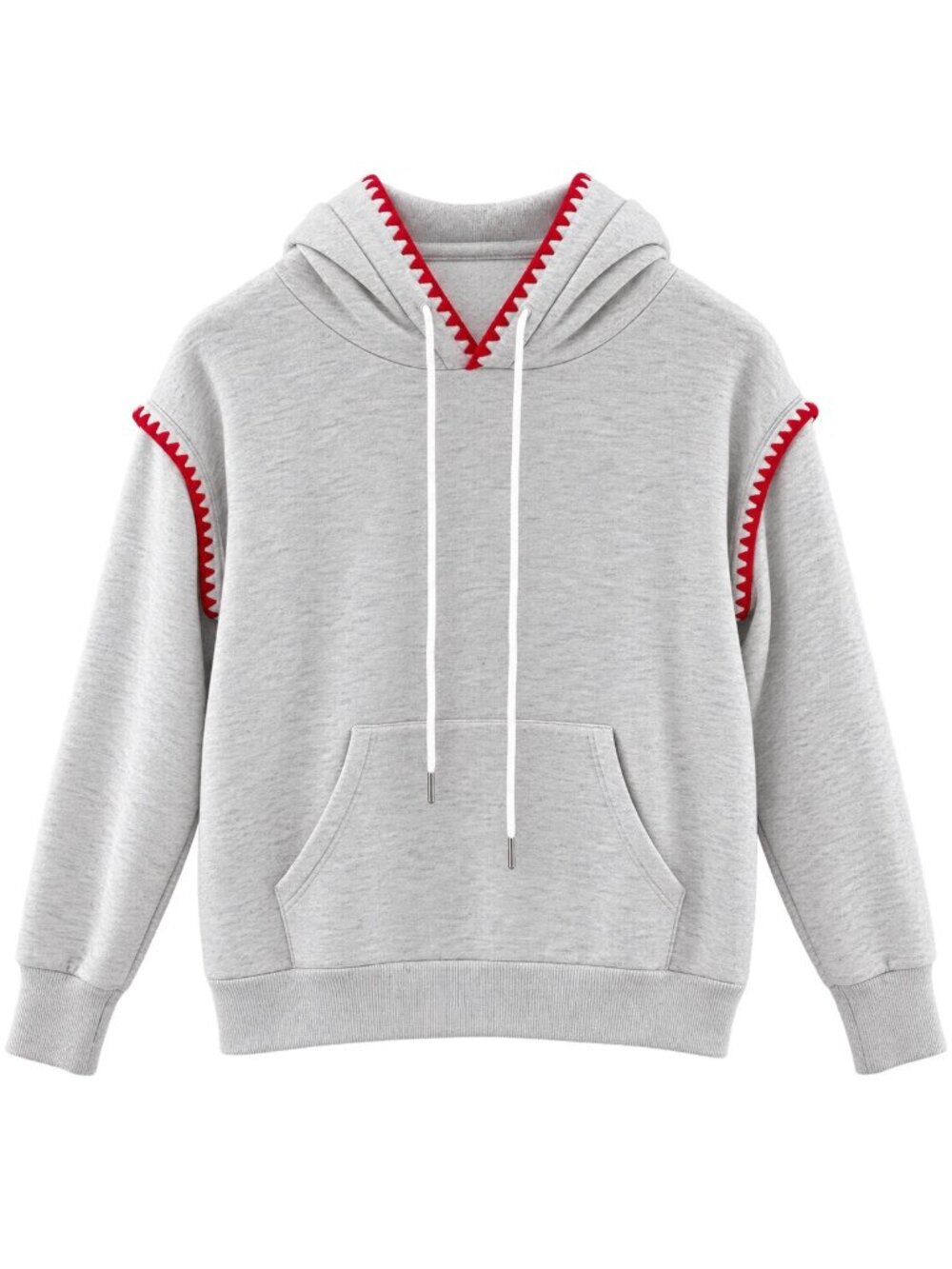 Cherry Blossom Graphic Hoodie With Red Trim Gray Small 100% Polyester
